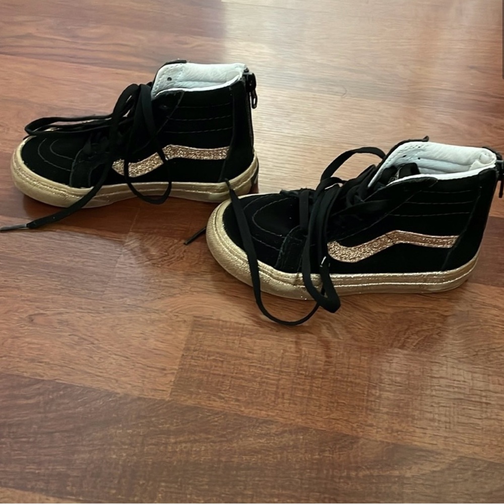 Black and Glitter Vans Shoes size girls 10.5